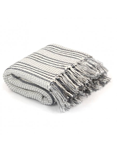 Copriletto in Cotone a Righe 220x250 cm Grigio e Bianco