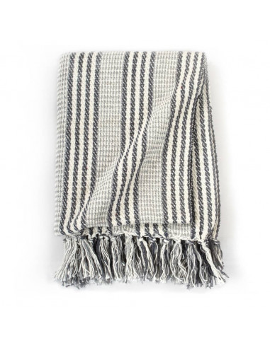 Copriletto in Cotone a Righe 220x250 cm Grigio e Bianco