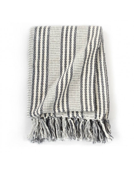 Copriletto in Cotone a Righe 220x250 cm Grigio e Bianco