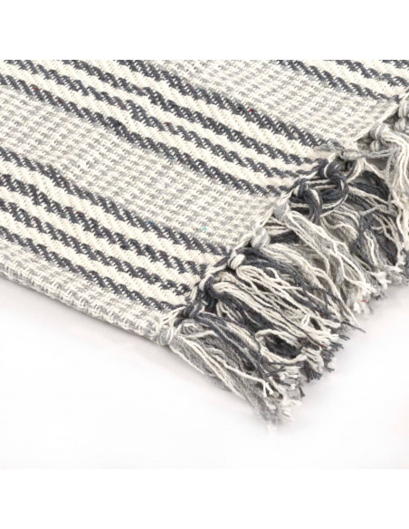 Copriletto in Cotone a Righe 220x250 cm Grigio e Bianco