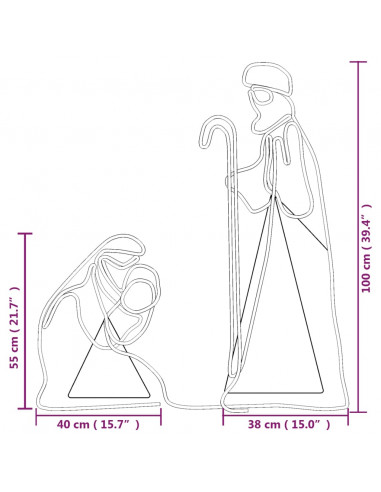 Figura Natalizia di Maria e Giuseppe con 264 LED 40x55&38x100cm