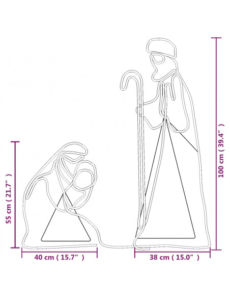 Figura Natalizia di Maria e Giuseppe con 264 LED 40x55&38x100cm