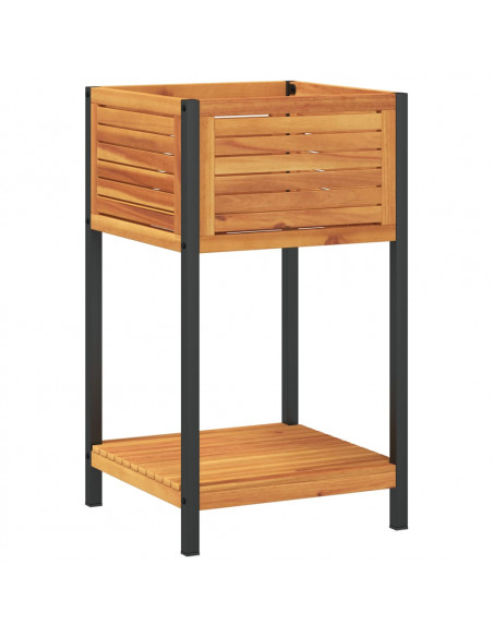 Fioriera con Ripiano 45x45x80 cm in Legno Acacia e Acciaio
