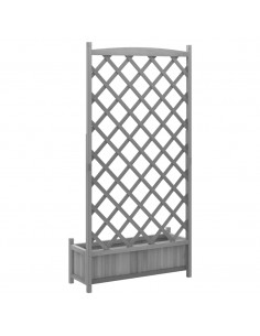 Fioriera con Traliccio Grigia in Legno Massello di Abete