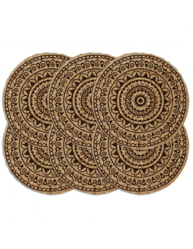 Tovagliette 6 pz Marrone Scuro 38 cm Rotonde in Juta