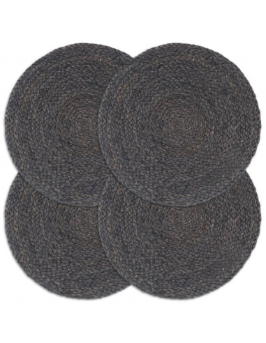 Tovagliette 4 pz Grigio Scuro Neutro 38cm Rotonde in Juta