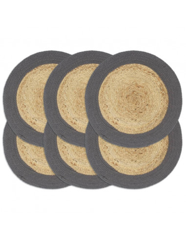 Tovagliette 6 pz Naturale e Antracite 38 cm in Juta e Cotone