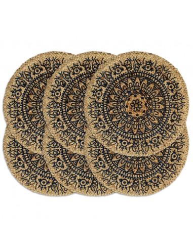 Tovagliette 6 pz Blu Scuro 38 cm Rotonde in Juta