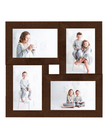 Cornice Multipla per 4 Foto 10x15cm Marrone Scuro in MDF