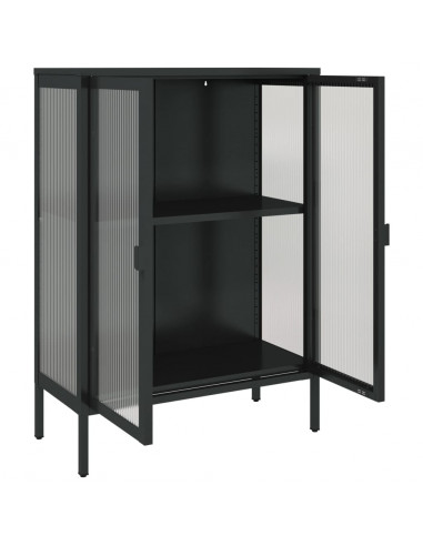 Credenza Nera 75x35x105 cm Vetro e Acciaio