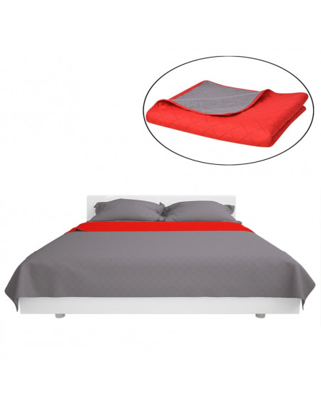 Copriletto Double-Face Trapuntato Rosso e Grigio 230x260 cm