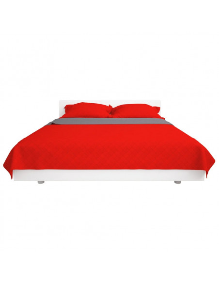 Copriletto Double-Face Trapuntato Rosso e Grigio 230x260 cm