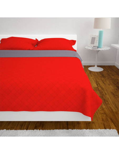 Copriletto Double-Face Trapuntato Rosso e Grigio 230x260 cm