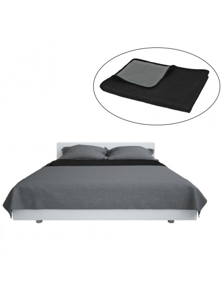 Copriletto Double-Face Trapuntato 170x210 cm Grigio e Nero