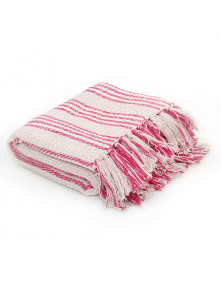 Copriletto in Cotone a Righe 125x150 cm Rosa e Bianco