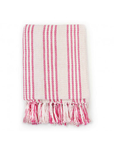 Copriletto in Cotone a Righe 220x250 cm Rosa e Bianco