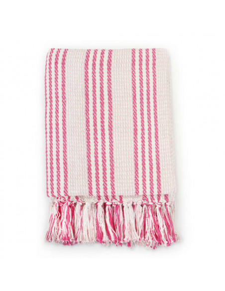 Copriletto in Cotone a Righe 220x250 cm Rosa e Bianco