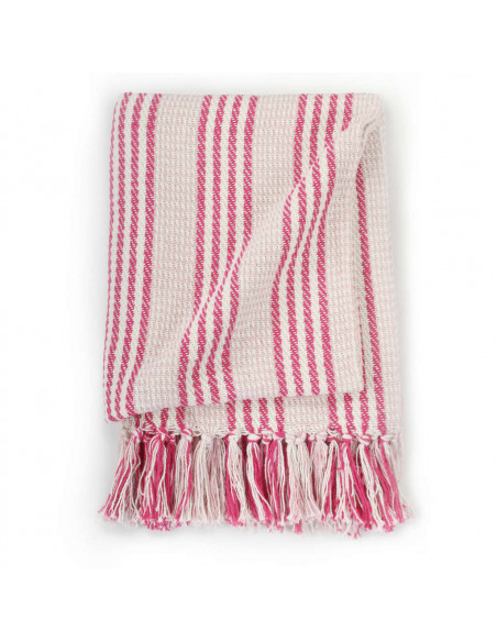 Copriletto in Cotone a Righe 220x250 cm Rosa e Bianco