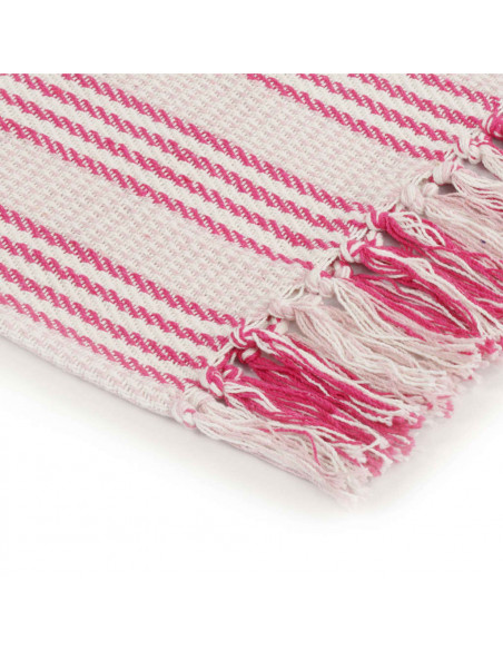 Copriletto in Cotone a Righe 220x250 cm Rosa e Bianco