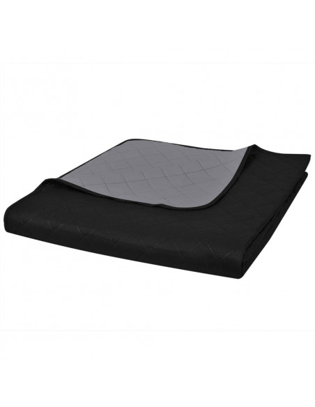 Copriletto Trapuntato a Doppia Faccia Nero/Grigio 220 x 240 cm