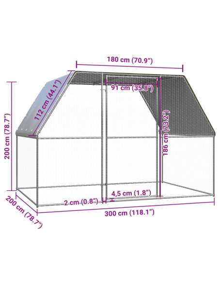 Gabbia per Polli da Esterno 3x2x2 m in Acciaio Zincato