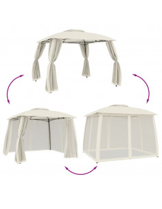 Gazebo con Tetto Doppio e Pareti Rete Crema 2,93x2,93 m Acciaio