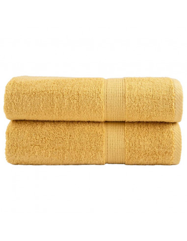 Asciugamani da Bagno 2 pz Oro 100x150 cm 600gsm 100% Cotone