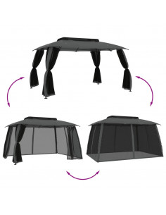 Gazebo Tetto Doppio e Pareti Rete Antracite 3,93x2,93 m Acciaio