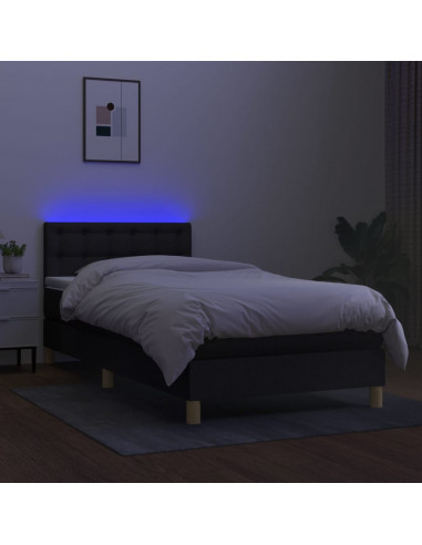 Letto a Molle con Materasso e LED Nero 90x190 cm in Tessuto