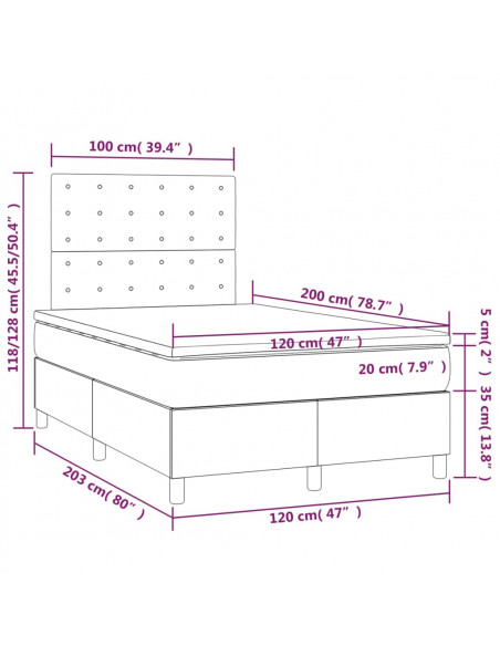 Giroletto a Molle con Materasso Grigio 120x200 cm in Similpelle