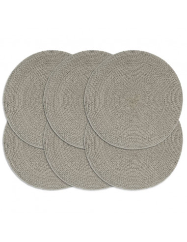 Tovagliette 6 pz Grigio Neutro 38 cm Rotonde in Cotone