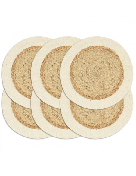 Tovagliette 6 pz Naturale Neutro 38 cm Rotonde in Juta e Cotone
