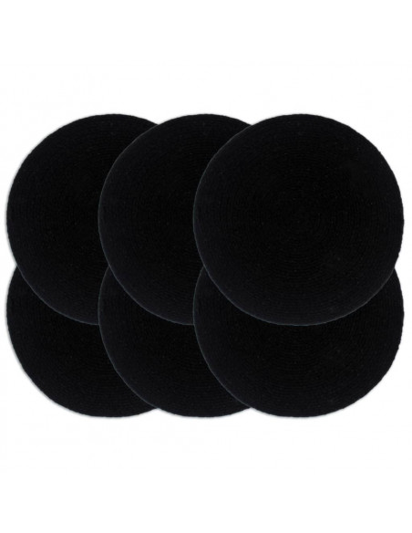Tovagliette 6 pz Nero Neutro 38 cm Rotonde in Cotone