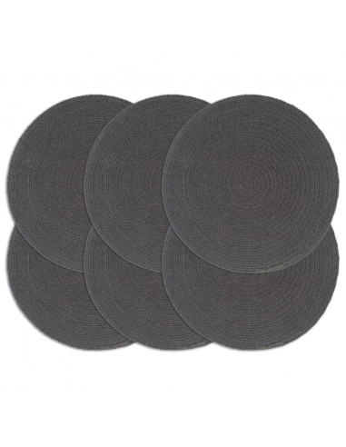 Tovagliette 6 pz Grigio Scuro Neutro 38 cm Rotonde in Cotone