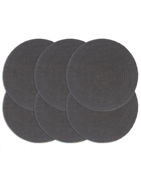 Tovagliette 6 pz Grigio Scuro Neutro 38 cm Rotonde in Cotone