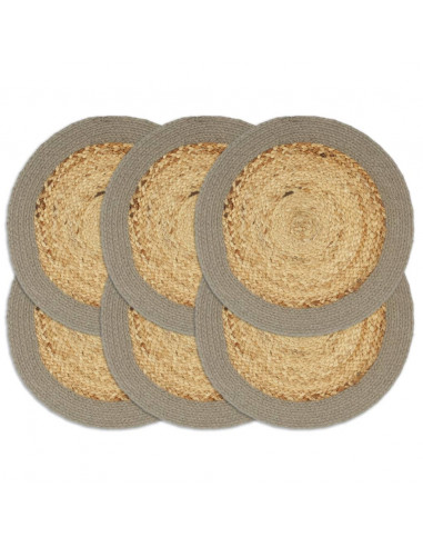 Tovagliette 6 pz Naturale e Grigio 38 cm in Juta e Cotone