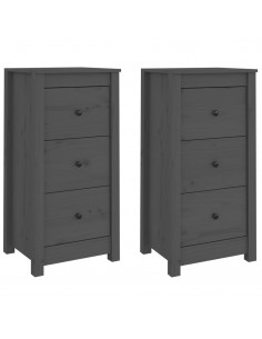 Credenze 2 pz Grigie 40x35x80 cm in Legno Massello di Pino 2