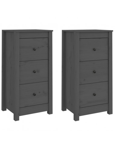 Credenze 2 pz Grigie 40x35x80 cm in Legno Massello di Pino