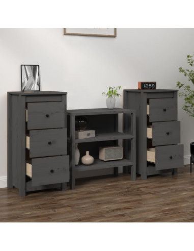 Credenze 2 pz Grigie 40x35x80 cm in Legno Massello di Pino