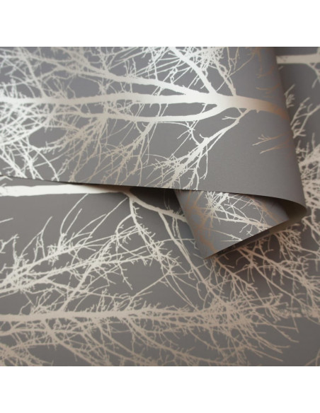 DUTCH WALLCOVERINGS Carta da Parati Rhea Trees Grigia e Oro Rosa