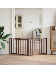 Cancello Cani Pieghevole 2Pannelli Marrone 160cm Massello Abete 2