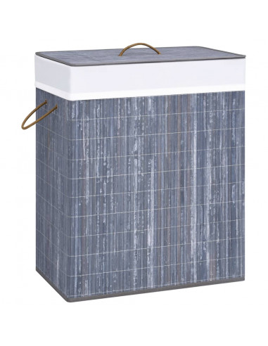 Cesto Portabiancheria in Bambù a 2 Sezioni Grigio 100 L