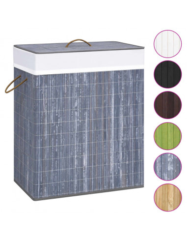 Cesto Portabiancheria in Bambù a 2 Sezioni Grigio 100 L