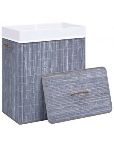 Cesto Portabiancheria in Bambù a 2 Sezioni Grigio 100 L