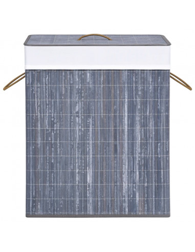 Cesto Portabiancheria in Bambù a 2 Sezioni Grigio 100 L