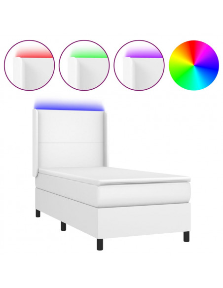 Giroletto Molle con Materasso e LED Bianco 100x200cm Similpelle