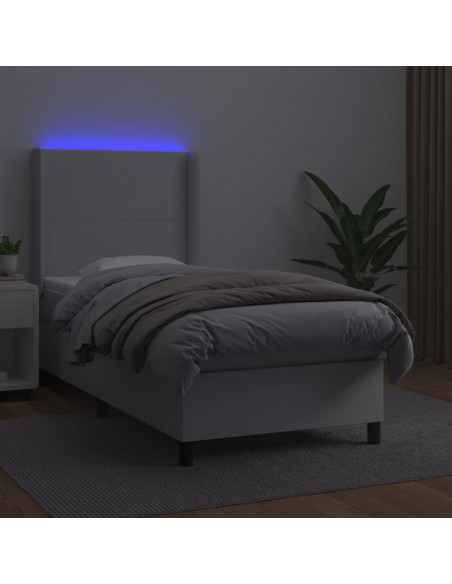 Giroletto Molle con Materasso e LED Bianco 100x200cm Similpelle