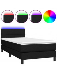 Letto a Molle con Materasso e LED Nero 90x200 cm in Tessuto 2
