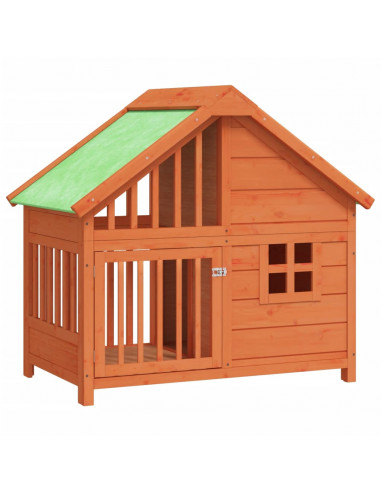 Cuccia per Cani Marrone 96x60,5x87 cm in Legno Massello di Pino