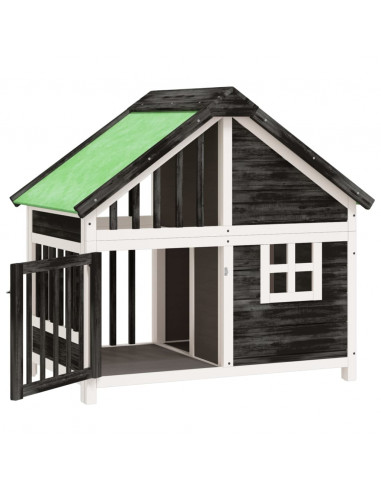 Cuccia per Cani Grigia 96x60,5x87 cm in Legno Massello di Pino